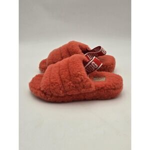 UGG Slippers Womens Size 7 Orange Fluff Yeah Slide Shearling Fuzzy Cozy Indoor